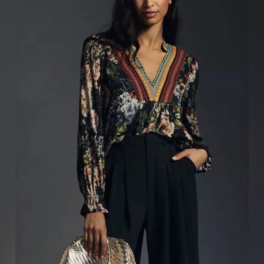 Blank London x Anthropologie Stephanie Floral Boho Blouse Small
